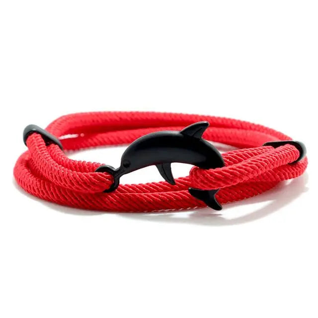 Multilayer 4mm Milan Rope Viking Bracelet Whale/Tail/Shark/Turtle/Manta Ray/Dolphin Charms AliGiftStore Dolphin-Red 