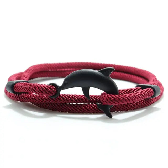 Multilayer 4mm Milan Rope Viking Bracelet Whale/Tail/Shark/Turtle/Manta Ray/Dolphin Charms AliGiftStore Dolphin-Wine 