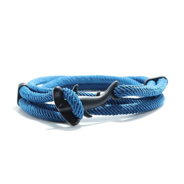 Multilayer 4mm Milan Rope Viking Bracelet Whale/Tail/Shark/Turtle/Manta Ray/Dolphin Charms AliGiftStore Flathead Shark-Blue 