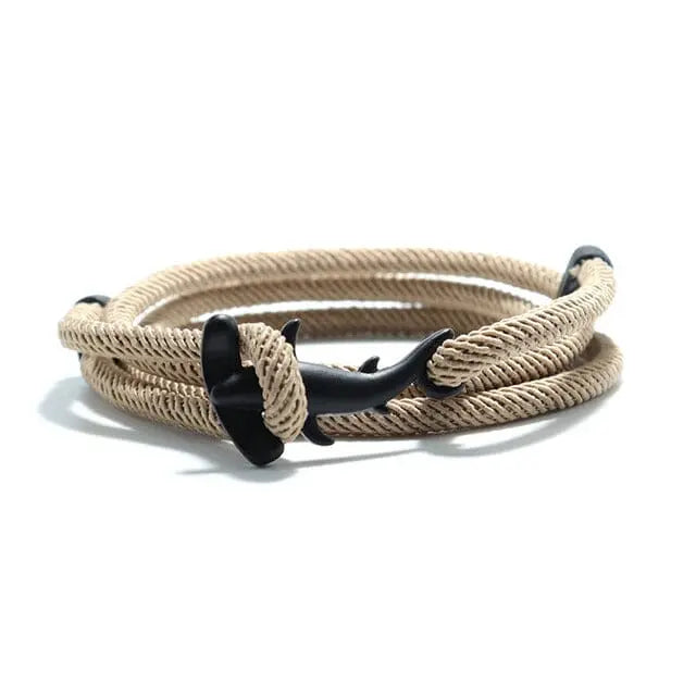 Multilayer 4mm Milan Rope Viking Bracelet Whale/Tail/Shark/Turtle/Manta Ray/Dolphin Charms AliGiftStore Flathead Shark-Khaki 