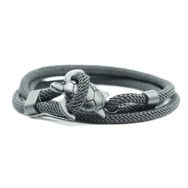 Multilayer 4mm Milan Rope Viking Bracelet Whale/Tail/Shark/Turtle/Manta Ray/Dolphin Charms AliGiftStore Turtle-Black 