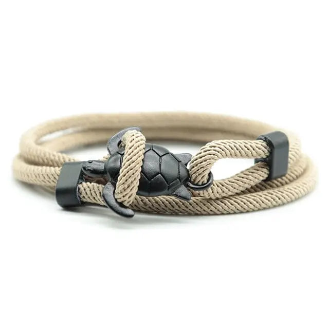 Multilayer 4mm Milan Rope Viking Bracelet Whale/Tail/Shark/Turtle/Manta Ray/Dolphin Charms AliGiftStore Turtle-Khaki 