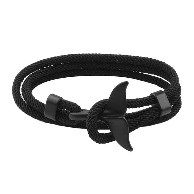 Multilayer 4mm Milan Rope Viking Bracelet Whale/Tail/Shark/Turtle/Manta Ray/Dolphin Charms AliGiftStore Whale Tail-Black 