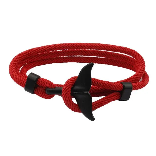 Multilayer 4mm Milan Rope Viking Bracelet Whale/Tail/Shark/Turtle/Manta Ray/Dolphin Charms AliGiftStore Whale Tail-Red 